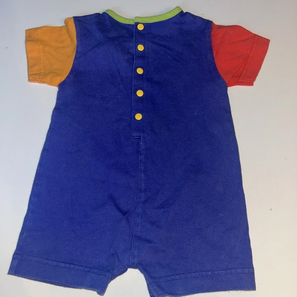 Vintage Gymboree Newborn Romper 90s Colorblock Blue Red Yellow Cotton One Piece